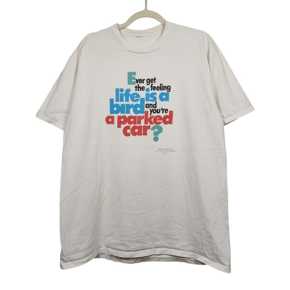 Vintage Obscure Funny Pun Bird Parked Car Hallmark 90s Shoebox Shirt